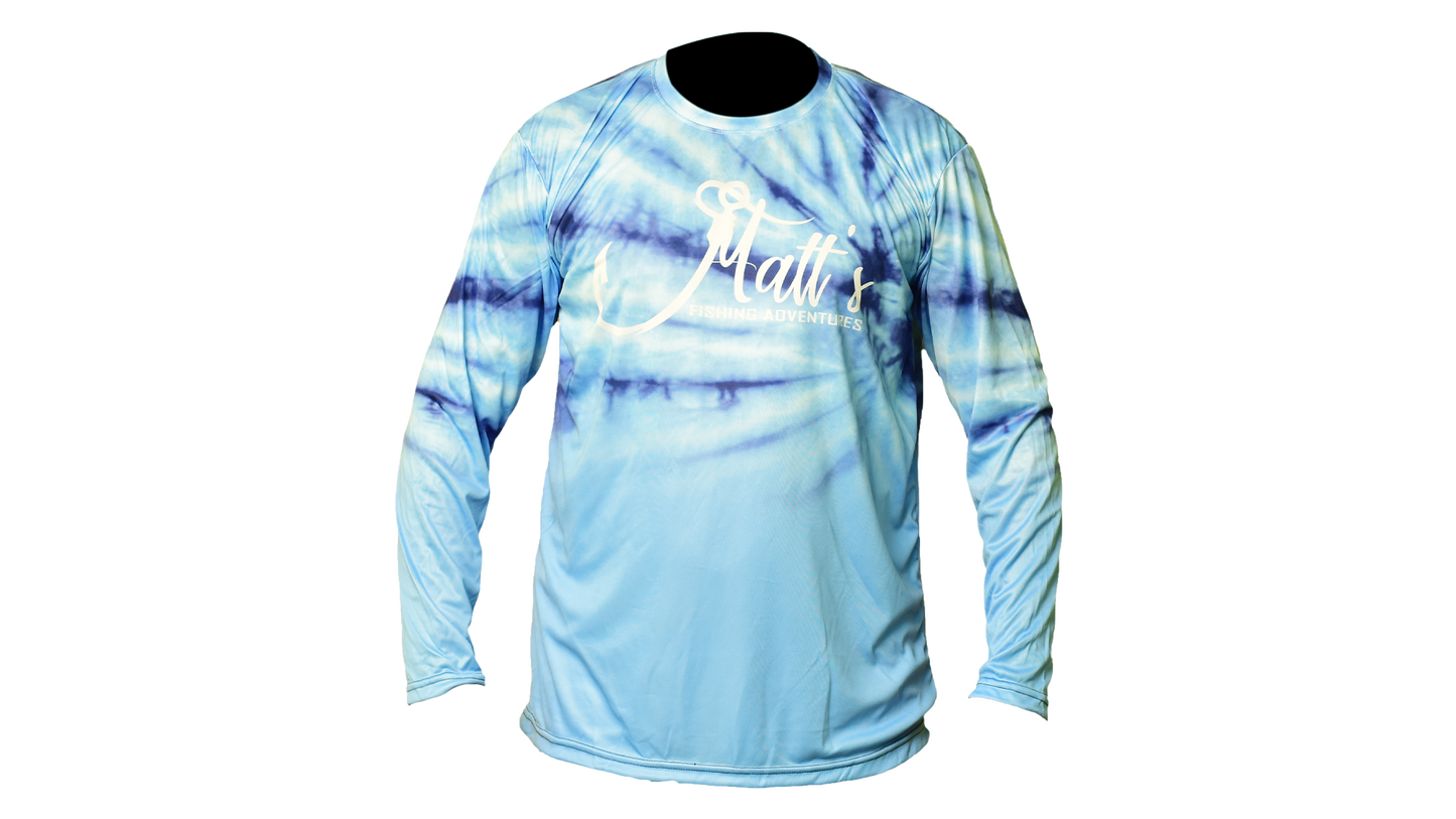 Matt's Fishing Adventures long sleeve Dri-Fit Light Blue Tie Dye Sailfish