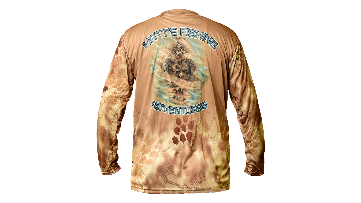 Matt's Fishing Adventures long sleeve Dri-Fit Brown Kryptek MFA Flounder