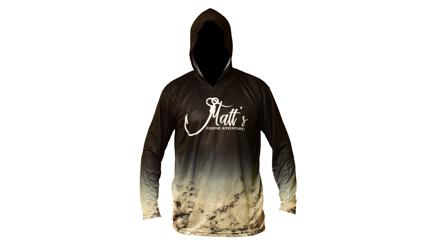 Matt's Fishing Adventures Dri-Fit Hoodie Black to Grey Fade Texas Logo