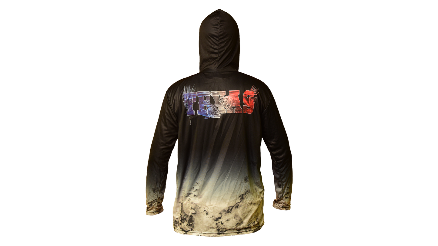 Matt's Fishing Adventures Dri-Fit Hoodie Black to Grey Fade Texas Logo