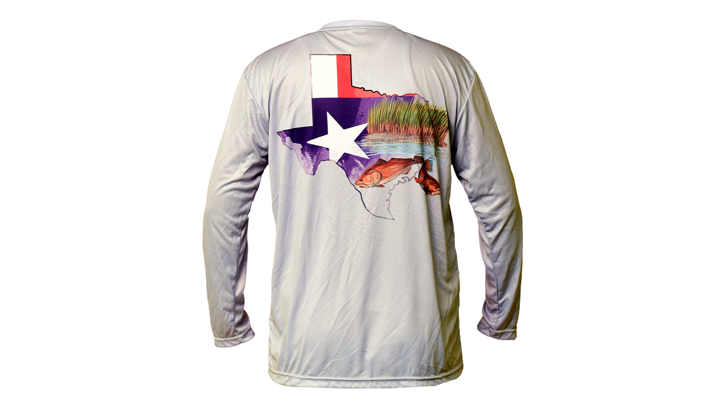 Matt's Fishing Adventures long sleeve Dri-Fit Grey Texas Marsh