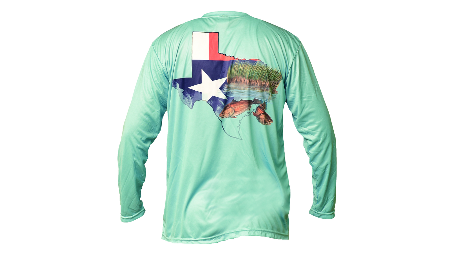 Matt's Fishing Adventures long sleeve Dri-Fit Seafoam Green Texas Marsh