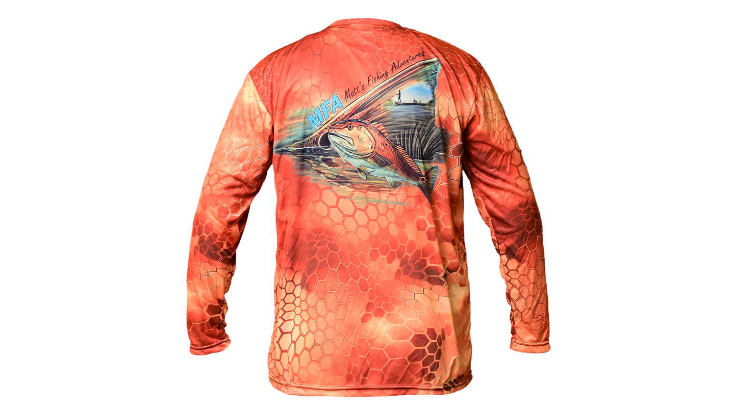 Matt's Fishing Adventures long sleeve Dri-Fit Orange Kryptek Redfish Scene