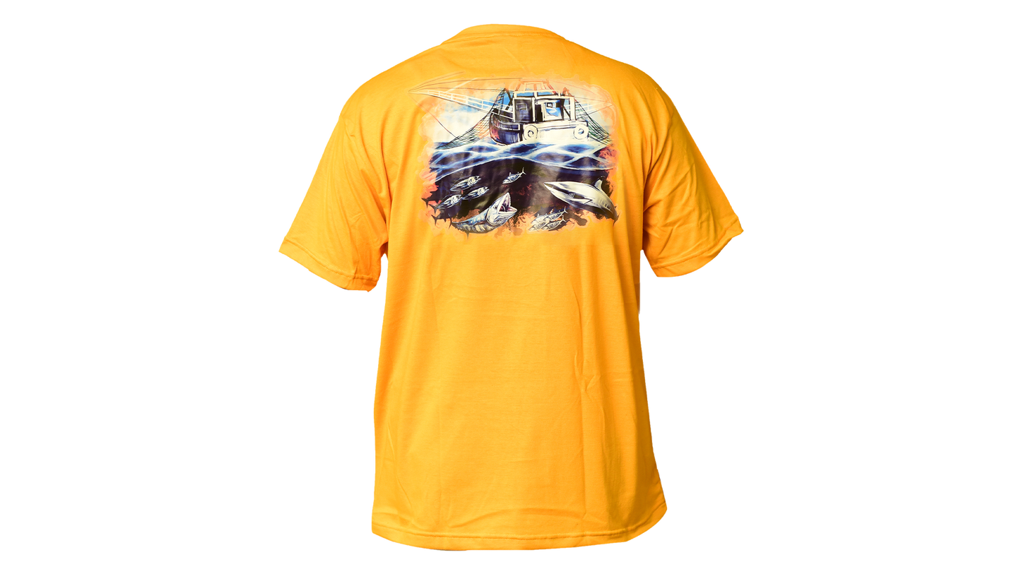 Matt's Fishing Adventures Cotton T-Shirt Yellow Shrimp Boat
