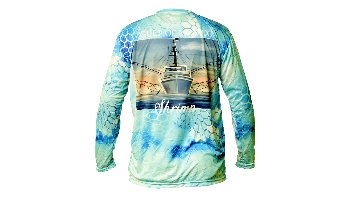Matt's Fishing Adventures long sleeve Dri-Fit Aqua Kryptek Shrimp Boat