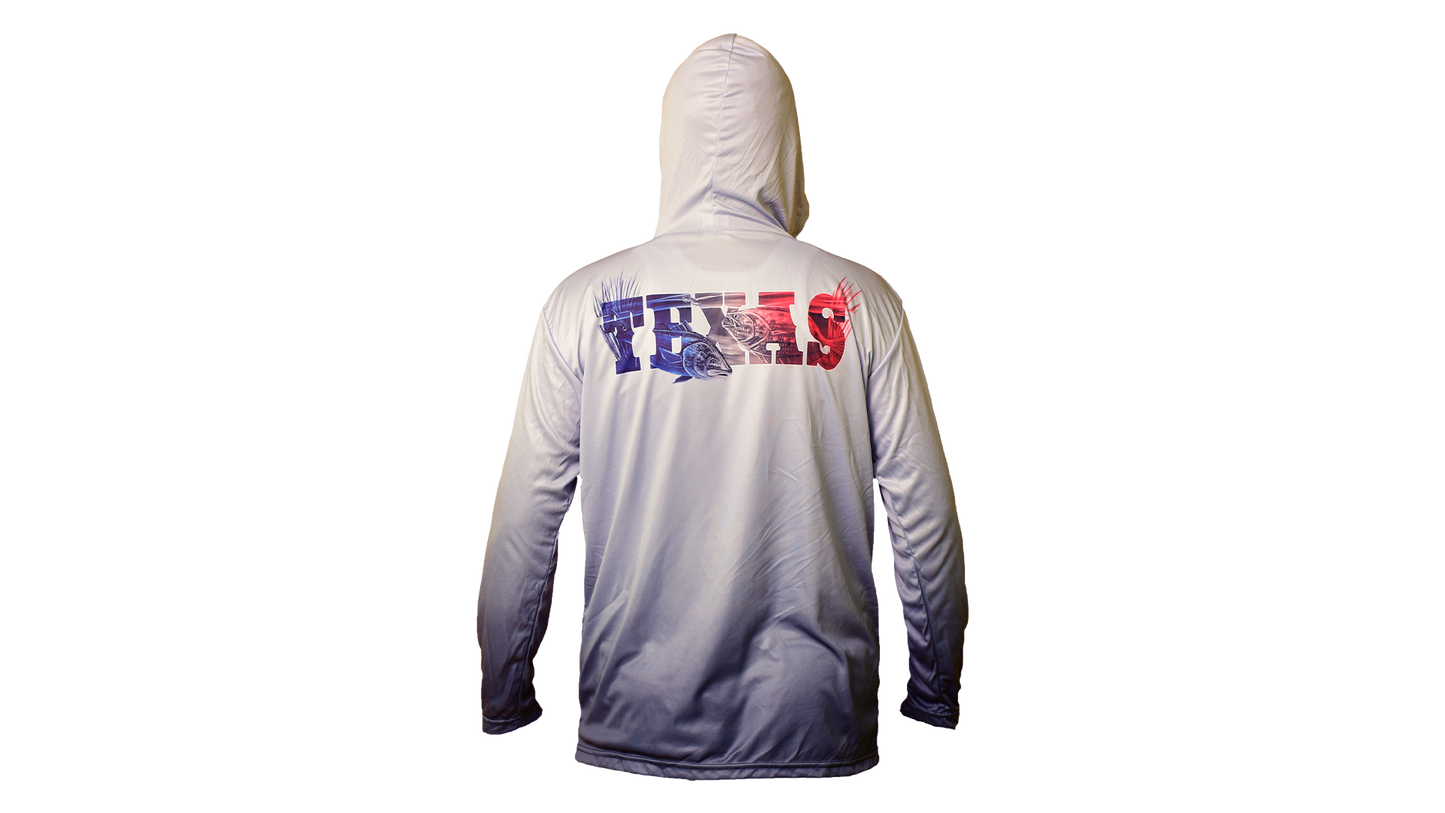 Matt's Fishing Adventures Dri-Fit Hoodie Grey to Black Fade Texas Logo