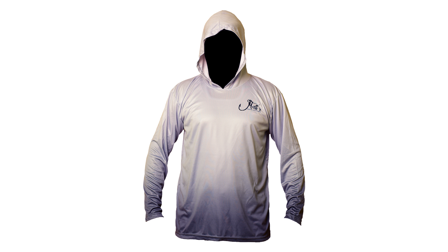 Matt's Fishing Adventures Dri-Fit Hoodie Grey to Black Fade Texas Logo