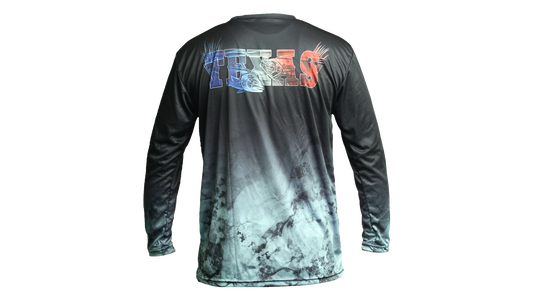 Matt's Fishing Adventures long sleeve Dri-Fit Black to Grey Fade Texas logo