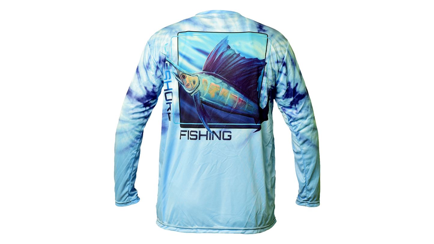 Matt's Fishing Adventures long sleeve Dri-Fit Light Blue Tie Dye Sailfish