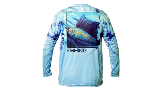Matt's Fishing Adventures long sleeve Dri-Fit Light Blue Tie Dye Sailfish