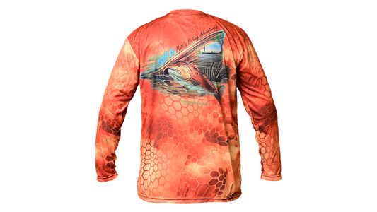 Matt's Fishing Adventures long sleeve Dri-Fit Orange Kryptek Redfish Scene