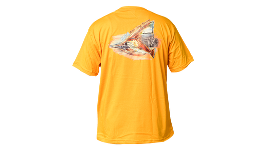 Matt's Fishing Adventures Cotton T-Shirt Yellow Redfish Scene