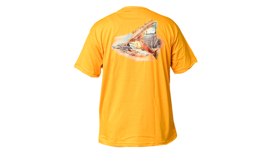 Matt's Fishing Adventures Cotton T-Shirt Yellow Redfish Scene