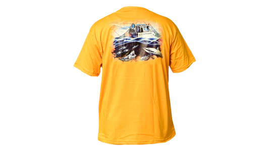 Matt's Fishing Adventures Cotton T-Shirt Yellow Shrimp Boat